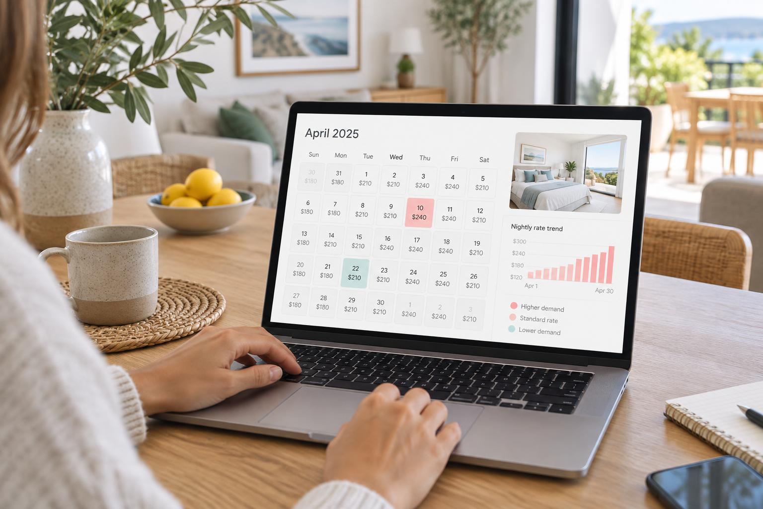 Nightly rental rates displayed on a pricing calendar